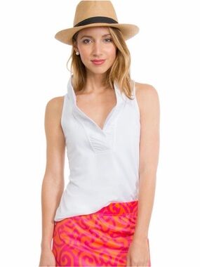 GRETCHEN SCOTT DESIGNS Sleeveless Ruffneck Tank Top in White with Pink Interior
